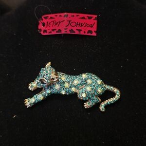 Betsey Johnson Turquoise and Gold Leopard Brooch